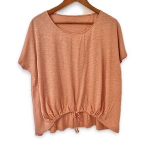 Garnet Hill Relaxed Fit Tie-Front T-Shirt Top Knit Short Sleeve Scoop Neck Peach